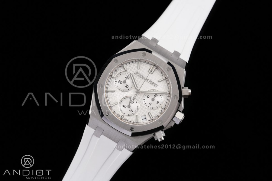 Royal Oak Chrono 26240 SS DDF 1:1 Best Edition White Dial on White Rubber Strap DD4401 Super Clone (SW Dial)