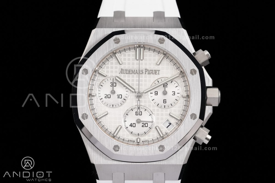 Royal Oak Chrono 26240 SS DDF 1:1 Best Edition White Dial on White Rubber Strap DD4401 Super Clone (SW Dial)