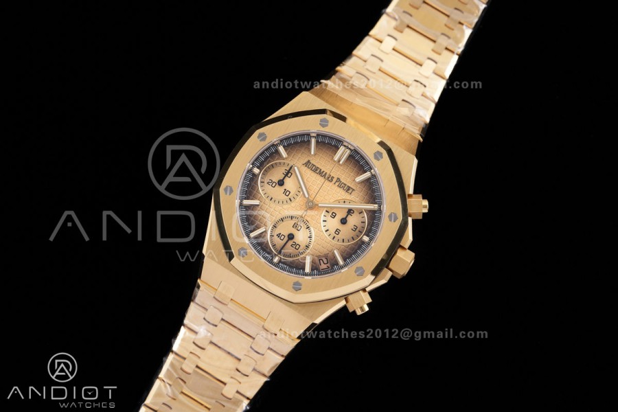 Royal Oak Chrono 26240 Frosted YG DDF 1:1 Best Edition YG Smoked Dial on YG Bracelet DD4401 Super Clone (SW Dial)