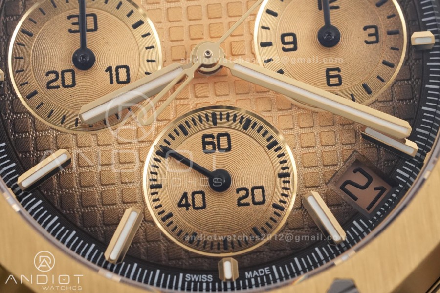 Royal Oak Chrono 26240 Frosted YG DDF 1:1 Best Edition YG Smoked Dial on YG Bracelet DD4401 Super Clone (SW Dial)