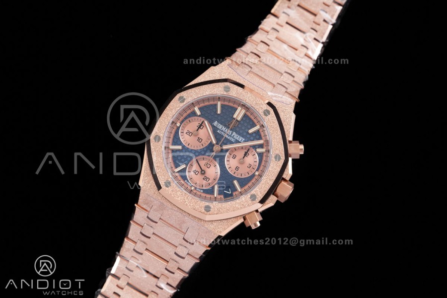 Royal Oak Chrono 26240 Frosted RG DDF 1:1 Best Edition Blue/RG Dial on RG Bracelet DD4401 Super Clone (SW Dial)