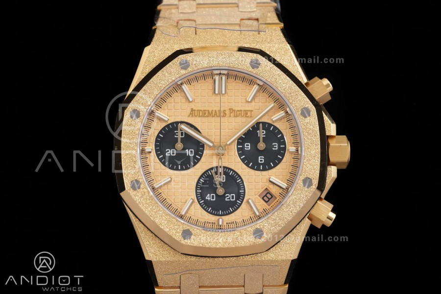 Royal Oak Chrono 26240 Frosted YG DDF 1:1 Best Edition YG/Black Dial on YG Bracelet DD4401 Super Clone (SW Dial)