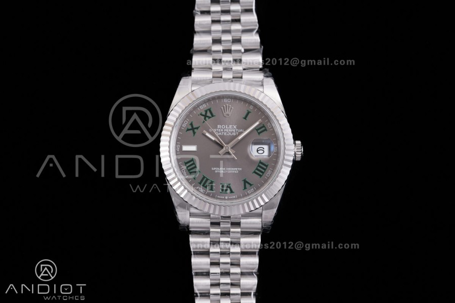 DateJust 41 126334 904L SS V2 VSF 1:1 Best Edition Gray Dial Green Roman on Jubilee Bracelet VS3235