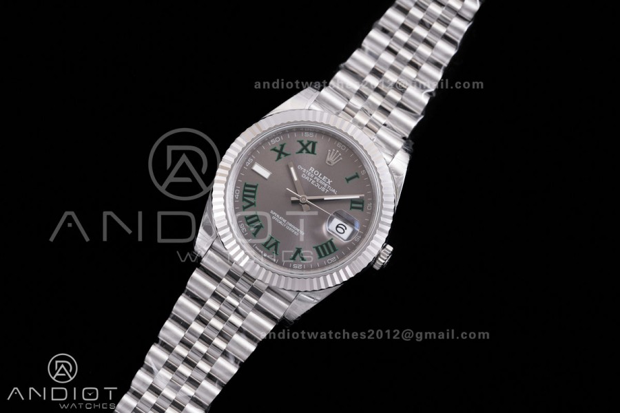 DateJust 41 126334 904L SS V2 VSF 1:1 Best Edition Gray Dial Green Roman on Jubilee Bracelet VS3235