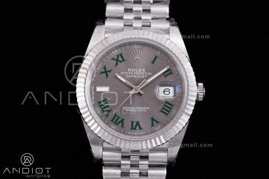 DateJust 41 126334 904L SS V2 VSF 1:1 Best Edition Gray Dial Green Roman on Jubilee Bracelet VS3235