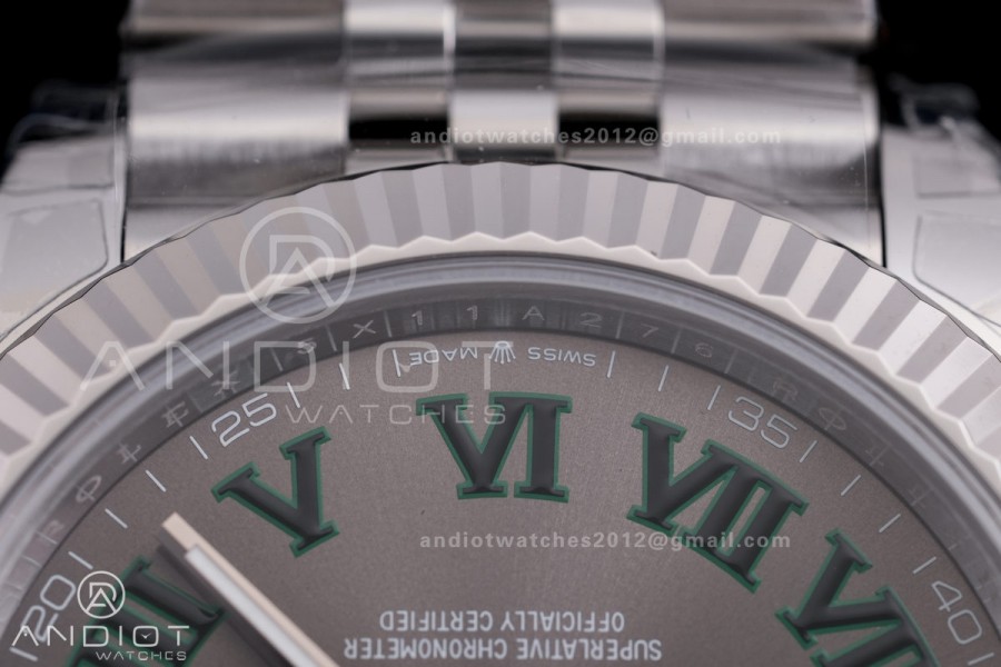 DateJust 41 126334 904L SS V2 VSF 1:1 Best Edition Gray Dial Green Roman on Jubilee Bracelet VS3235