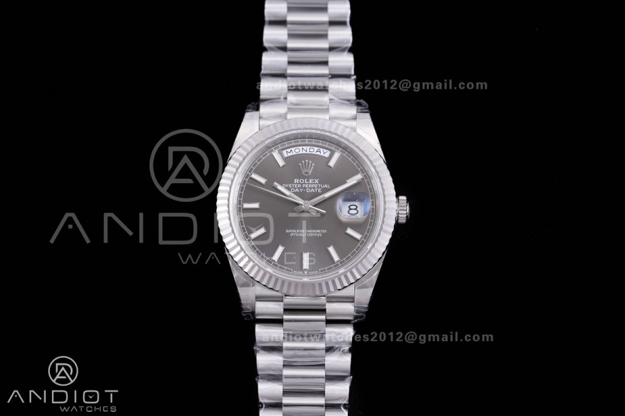 DayDate 40 228239 VSF 1:1 Best Edition Gery Stick Dial on President Bracelet VS3255 V2 (Gain Weight)182g