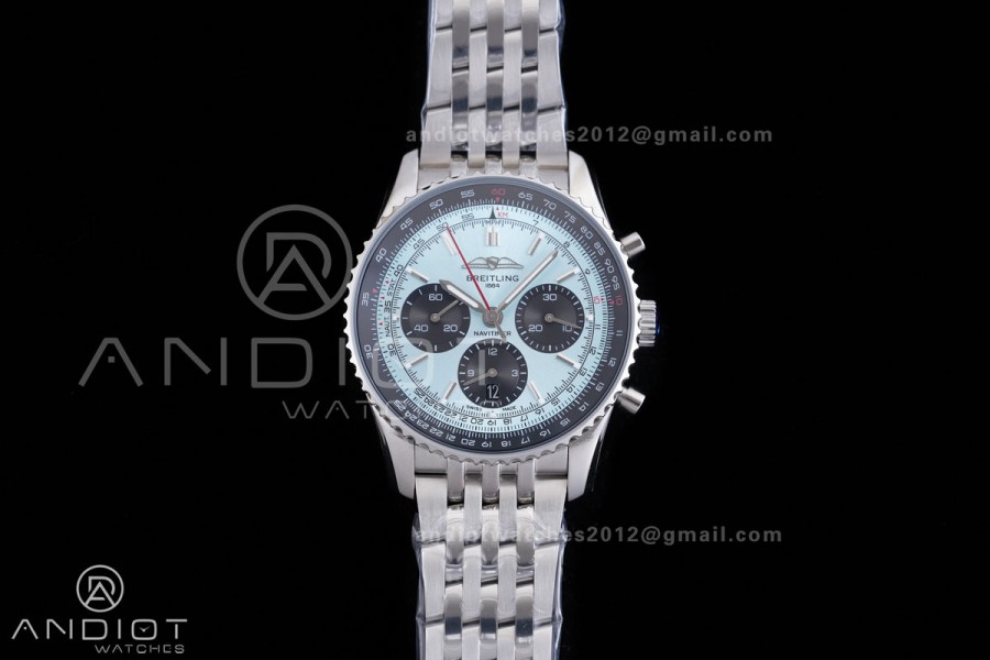 Navitimer B01 SS 43mm BLS 1:1 Best Edition Ice Blue Dial Black Subdial on SS Bracelet A7750