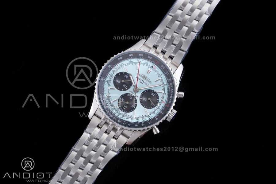 Navitimer B01 SS 43mm BLS 1:1 Best Edition Ice Blue Dial Black Subdial on SS Bracelet A7750