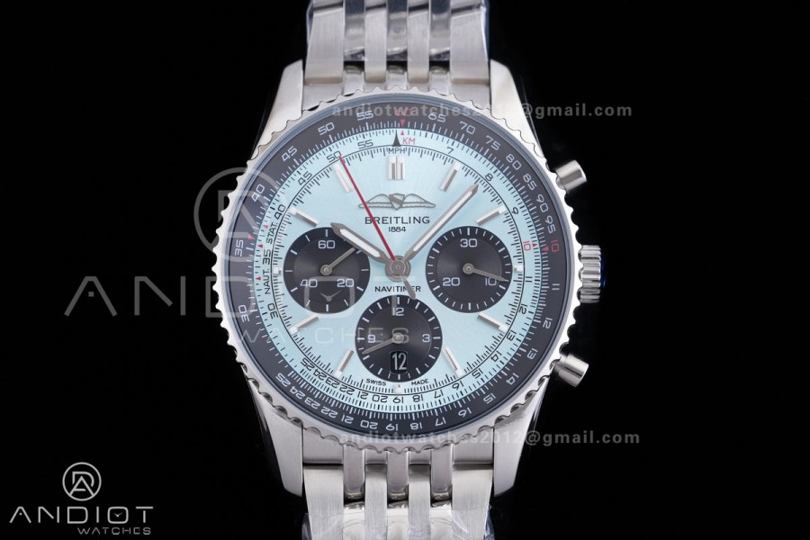 Navitimer B01 SS 43mm BLS 1:1 Best Edition Ice Blue Dial Black Subdial on SS Bracelet A7750