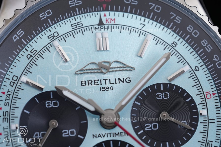 Navitimer B01 SS 43mm BLS 1:1 Best Edition Ice Blue Dial Black Subdial on SS Bracelet A7750