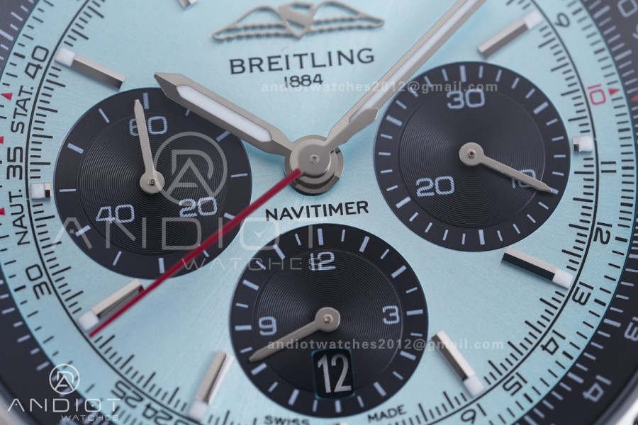 Navitimer B01 SS 43mm BLS 1:1 Best Edition Ice Blue Dial Black Subdial on SS Bracelet A7750