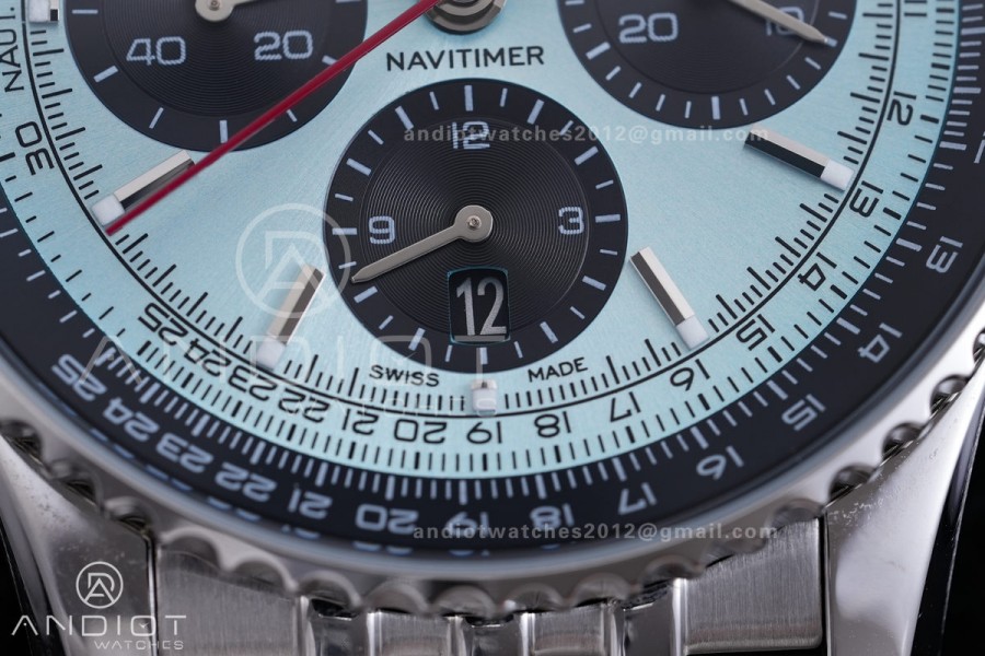 Navitimer B01 SS 43mm BLS 1:1 Best Edition Ice Blue Dial Black Subdial on SS Bracelet A7750