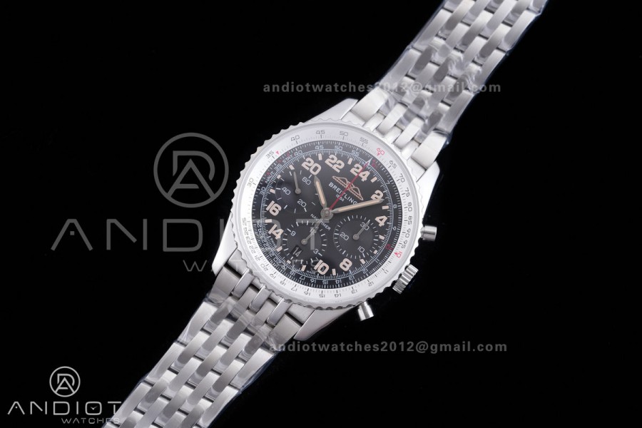 Navitimer B01 SS 43mm BLS 1:1 Best Edition Black dial with number hour markers on SS Bracelet A7750