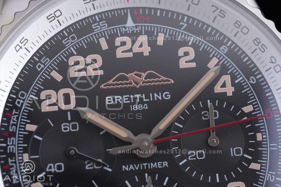 Navitimer B01 SS 43mm BLS 1:1 Best Edition Black dial with number hour markers on SS Bracelet A7750