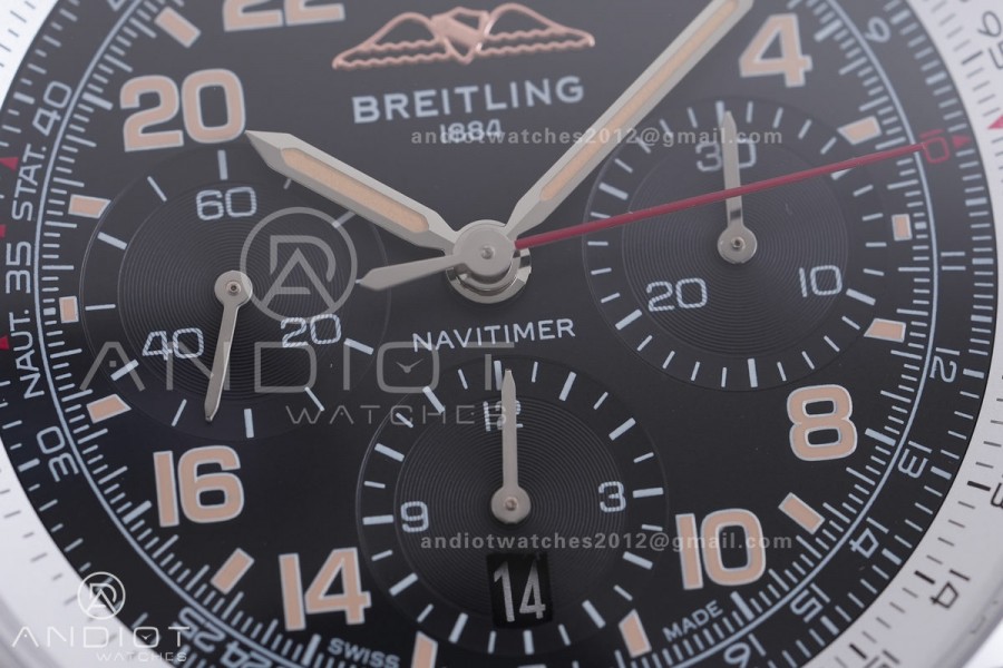 Navitimer B01 SS 43mm BLS 1:1 Best Edition Black dial with number hour markers on SS Bracelet A7750