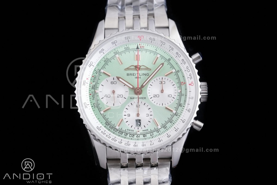 Navitimer B01 SS 43mm BLS 1:1 Best Edition Light Dial White Subdial on SS Bracelet A7750