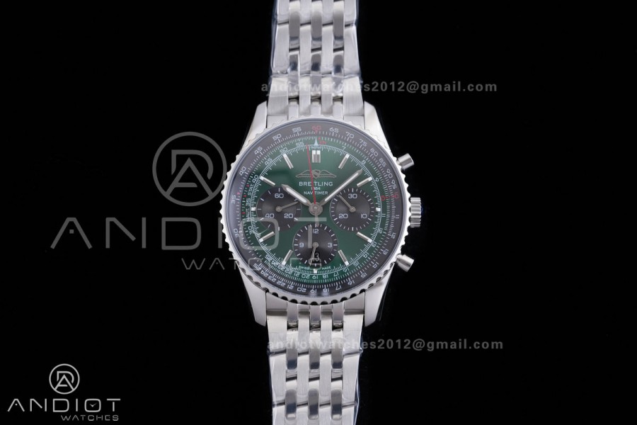 Navitimer B01 SS 43mm BLS 1:1 Best Edition Dark Green Dial Black Subdial on SS Bracelet A7750