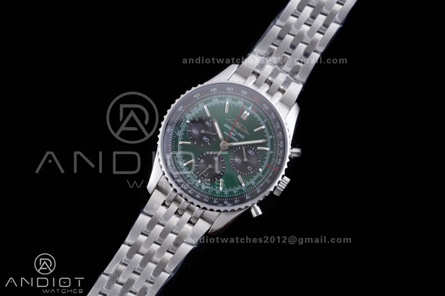 Navitimer B01 SS 43mm BLS 1:1 Best Edition Dark Green Dial Black Subdial on SS Bracelet A7750