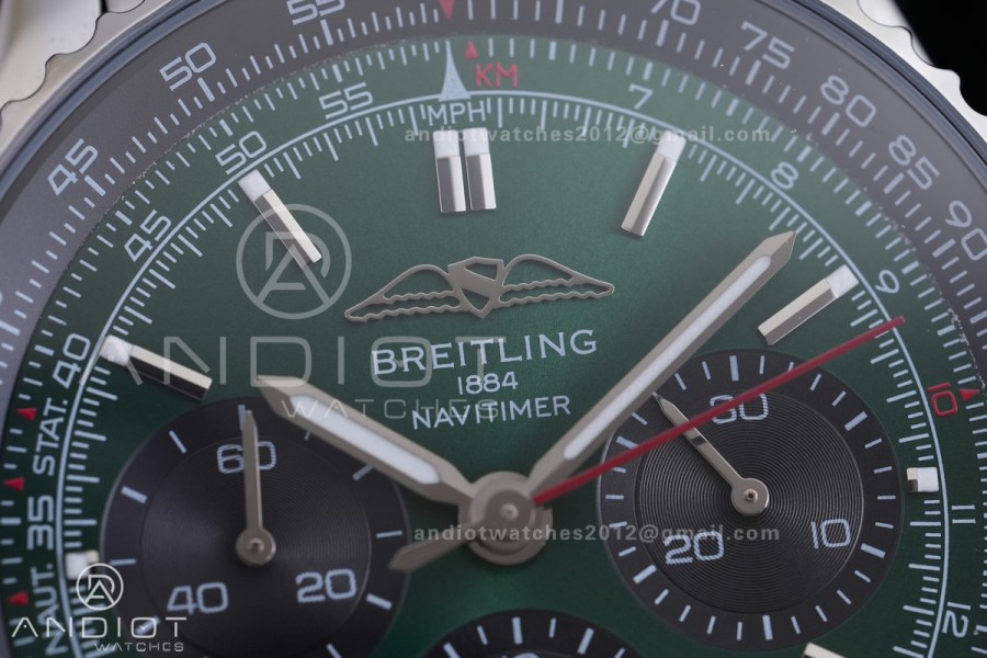 Navitimer B01 SS 43mm BLS 1:1 Best Edition Dark Green Dial Black Subdial on SS Bracelet A7750