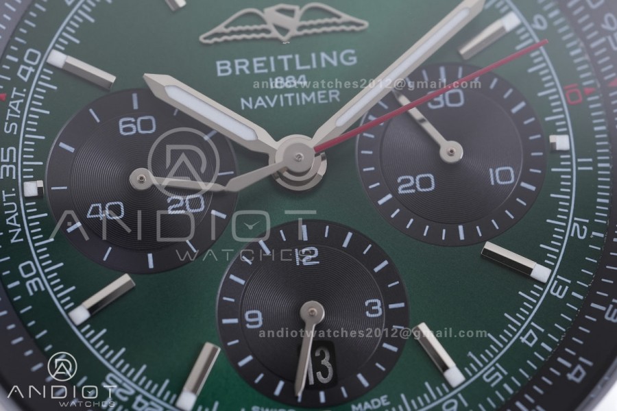 Navitimer B01 SS 43mm BLS 1:1 Best Edition Dark Green Dial Black Subdial on SS Bracelet A7750