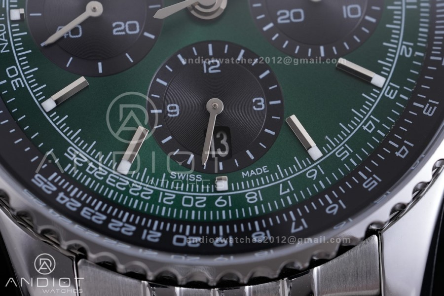 Navitimer B01 SS 43mm BLS 1:1 Best Edition Dark Green Dial Black Subdial on SS Bracelet A7750