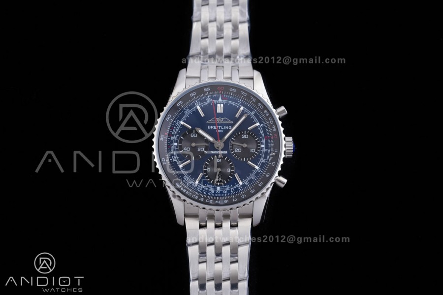 Navitimer B01 SS 43mm BLS 1:1 Best Edition Dark Blue Dial Black Subdial on SS Bracelet A7750