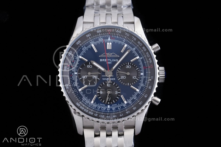 Navitimer B01 SS 43mm BLS 1:1 Best Edition Dark Blue Dial Black Subdial on SS Bracelet A7750