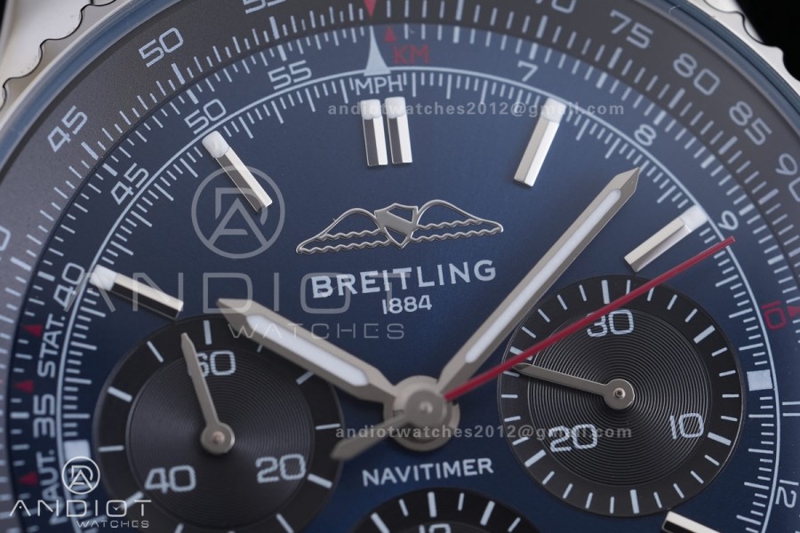 Navitimer B01 SS 43mm BLS 1:1 Best Edition Dark Blue Dial Black Subdial on SS Bracelet A7750