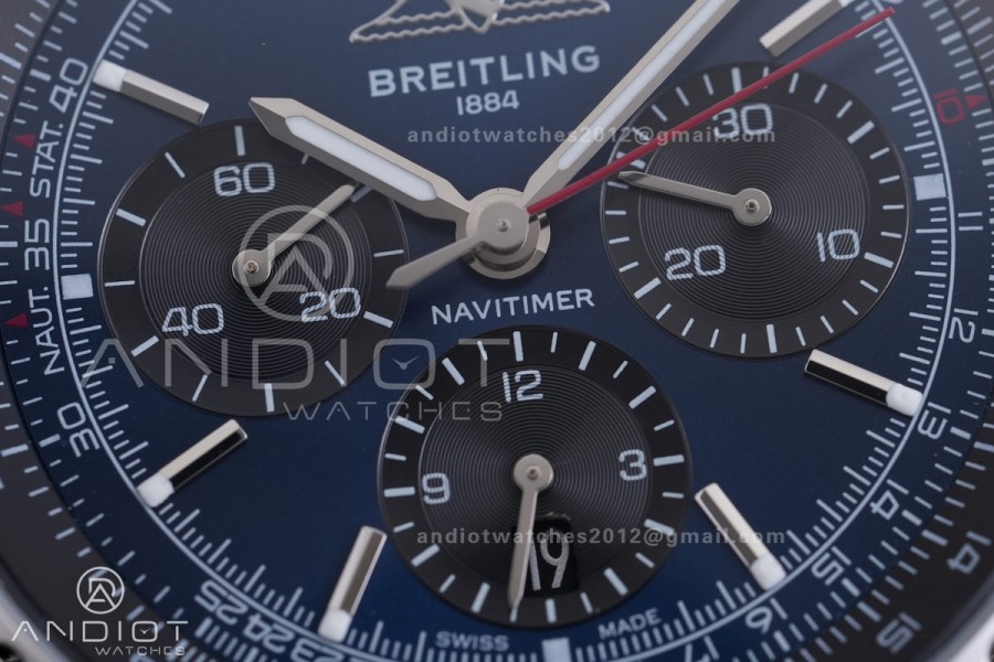 Navitimer B01 SS 43mm BLS 1:1 Best Edition Dark Blue Dial Black Subdial on SS Bracelet A7750