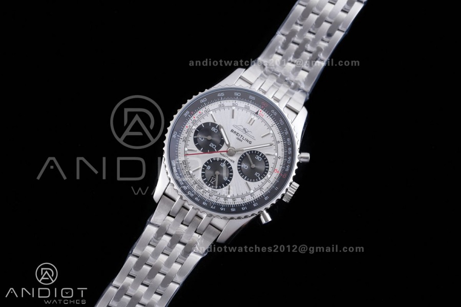 Navitimer B01 SS 43mm BLS 1:1 Best Edition Sliver Dial Black Subdial on SS Bracelet A7750