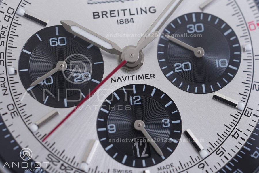 Navitimer B01 SS 43mm BLS 1:1 Best Edition Sliver Dial Black Subdial on SS Bracelet A7750