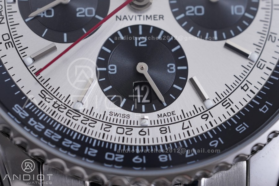 Navitimer B01 SS 43mm BLS 1:1 Best Edition Sliver Dial Black Subdial on SS Bracelet A7750
