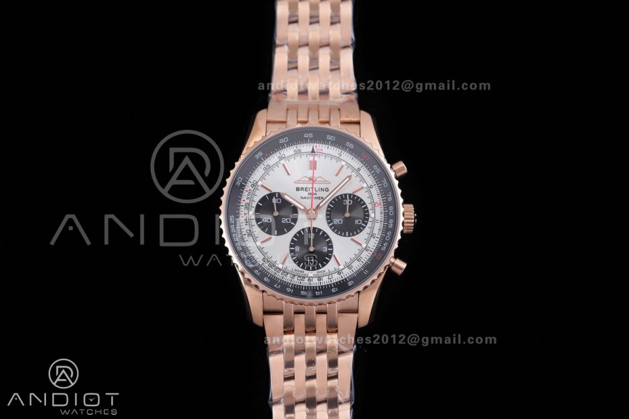 Navitimer B01 RG 43mm BLS 1:1 Best Edition Sliver Dial Black Subdial on RG Bracelet A7750