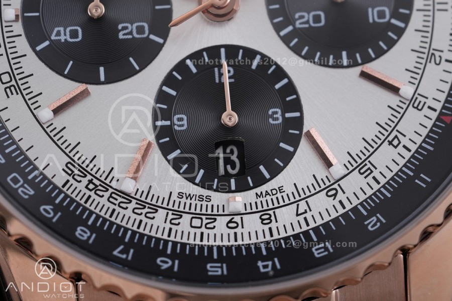 Navitimer B01 RG 43mm BLS 1:1 Best Edition Sliver Dial Black Subdial on RG Bracelet A7750