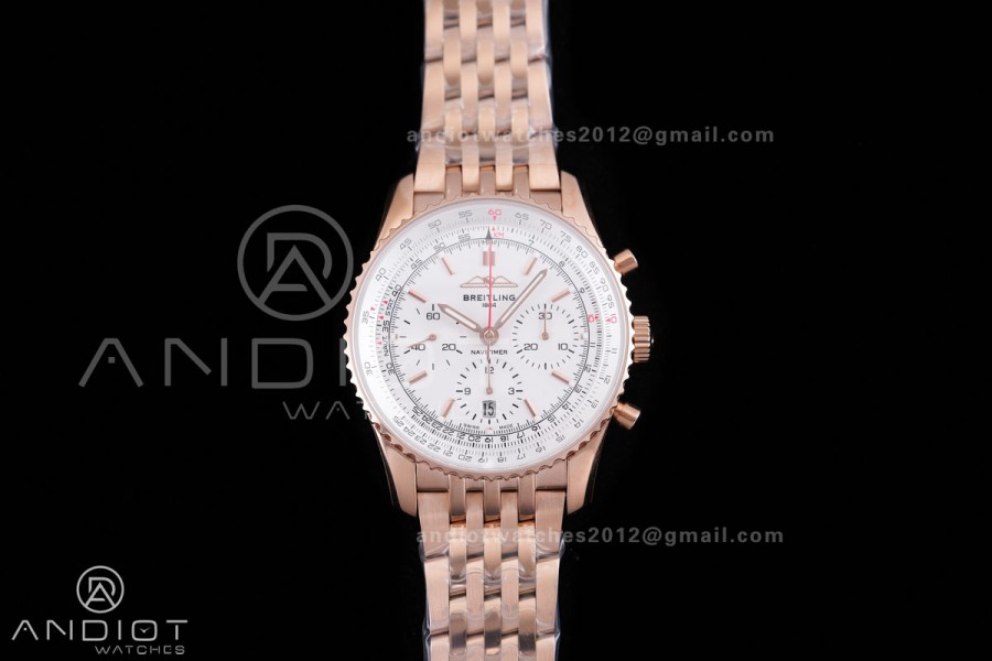 Navitimer B01 RG 43mm BLS 1:1 Best Edition White Dial on RG  Bracelet A7750