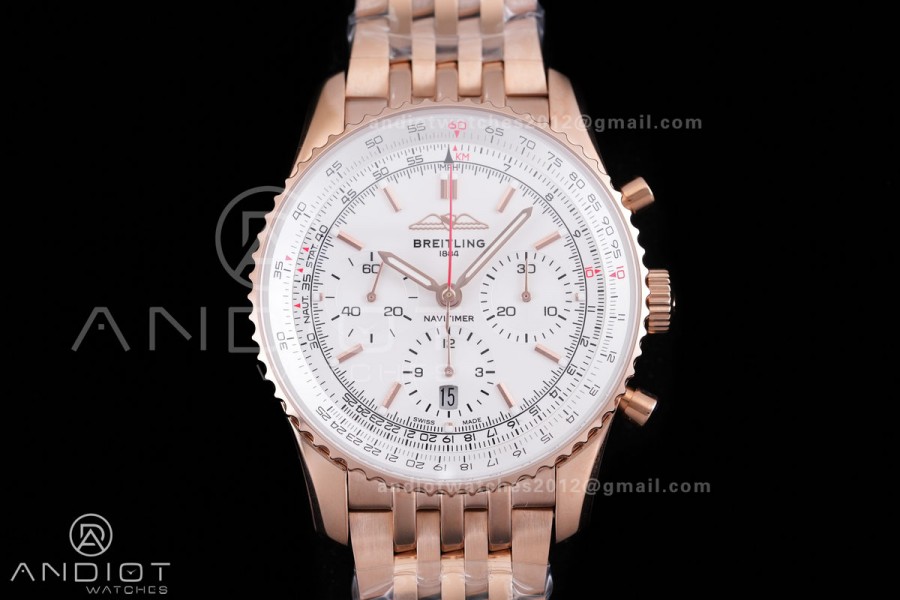 Navitimer B01 RG 43mm BLS 1:1 Best Edition White Dial on RG  Bracelet A7750