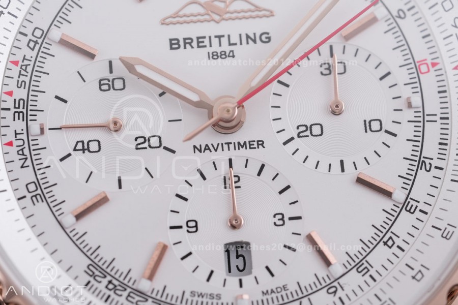 Navitimer B01 RG 43mm BLS 1:1 Best Edition White Dial on RG  Bracelet A7750