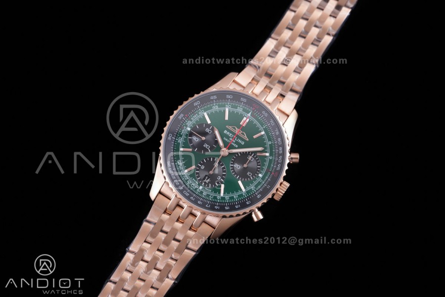 Navitimer B01 RG 43mm BLS 1:1 Best Edition Green Dial Black Subdial on RG Bracelet A7750