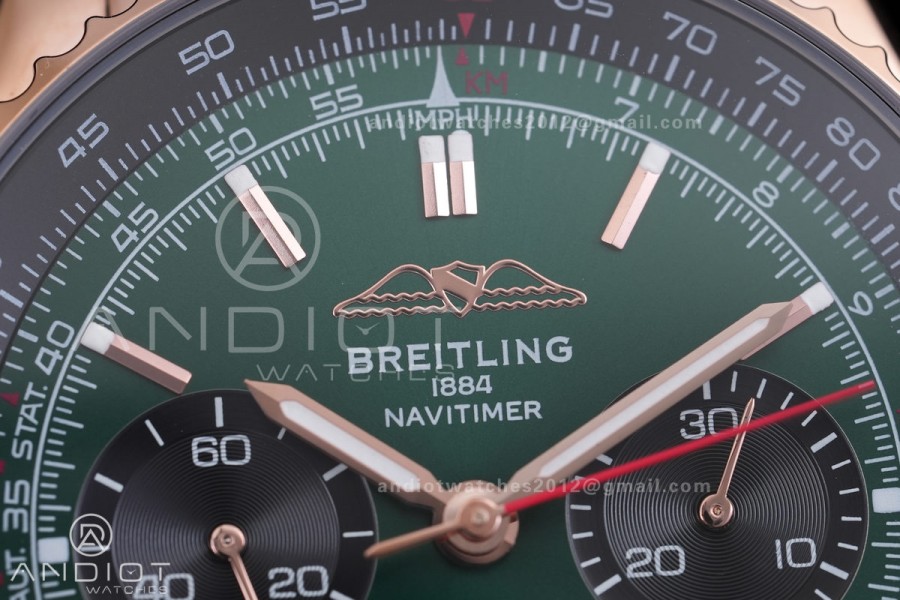 Navitimer B01 RG 43mm BLS 1:1 Best Edition Green Dial Black Subdial on RG Bracelet A7750