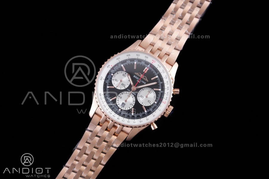 Navitimer B01 RG 43mm BLS 1:1 Best Edition Black Dial White Subdial on RG Bracelet A7750