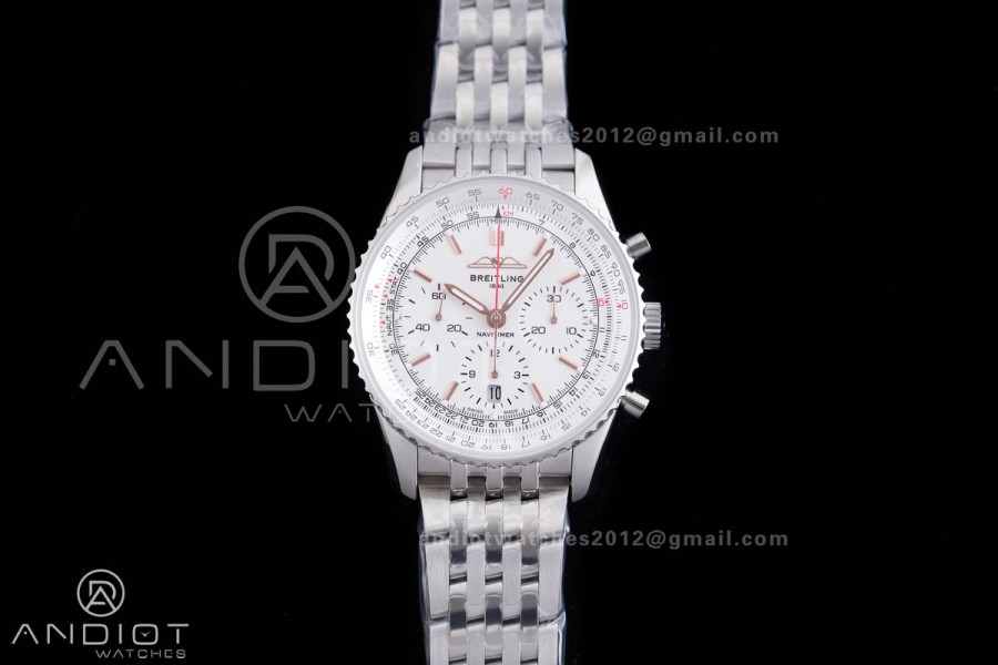 Navitimer B01 SS 43mm BLS 1:1 Best Edition White Dial  on SS Bracelet A7750
