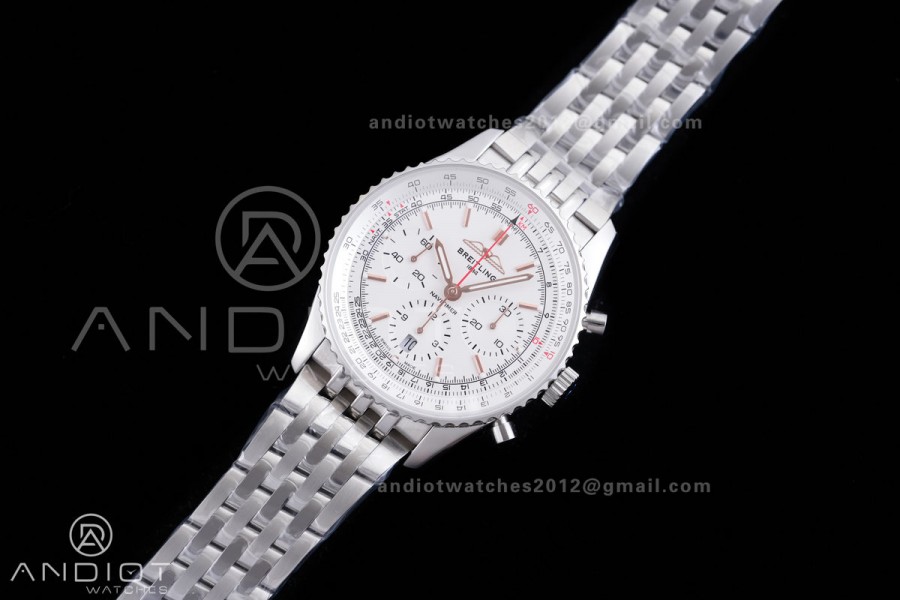 Navitimer B01 SS 43mm BLS 1:1 Best Edition White Dial  on SS Bracelet A7750