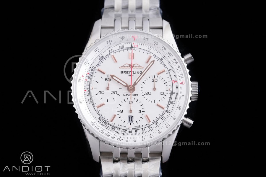 Navitimer B01 SS 43mm BLS 1:1 Best Edition White Dial  on SS Bracelet A7750