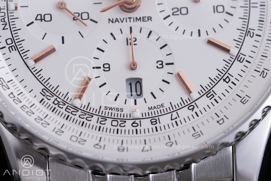 Navitimer B01 SS 43mm BLS 1:1 Best Edition White Dial  on SS Bracelet A7750