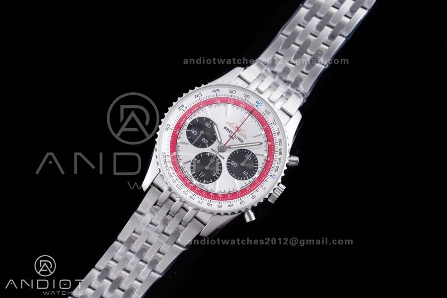 Navitimer B01 SS 43mm BLS 1:1 Best Edition White Dial Black Subdial on SS Bracelet A7750