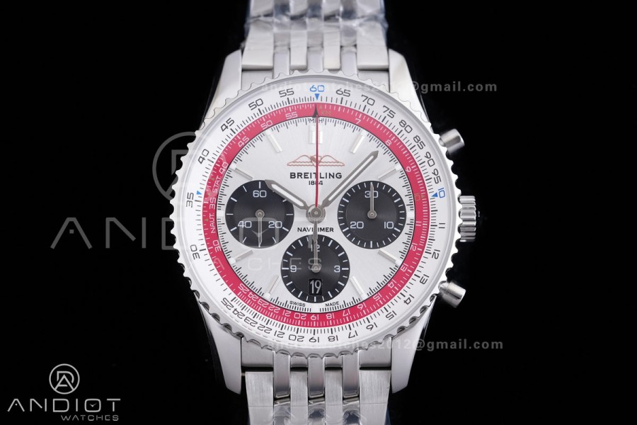 Navitimer B01 SS 43mm BLS 1:1 Best Edition White Dial Black Subdial on SS Bracelet A7750