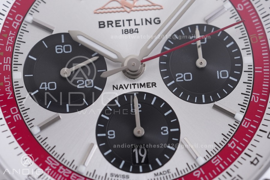 Navitimer B01 SS 43mm BLS 1:1 Best Edition White Dial Black Subdial on SS Bracelet A7750