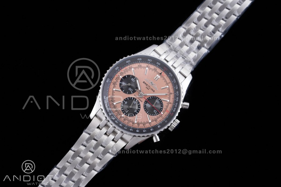 Navitimer B01 43mm SS BLSF 1:1 Best Edition RG Dial Black Subdial on SS Bracelet A7750