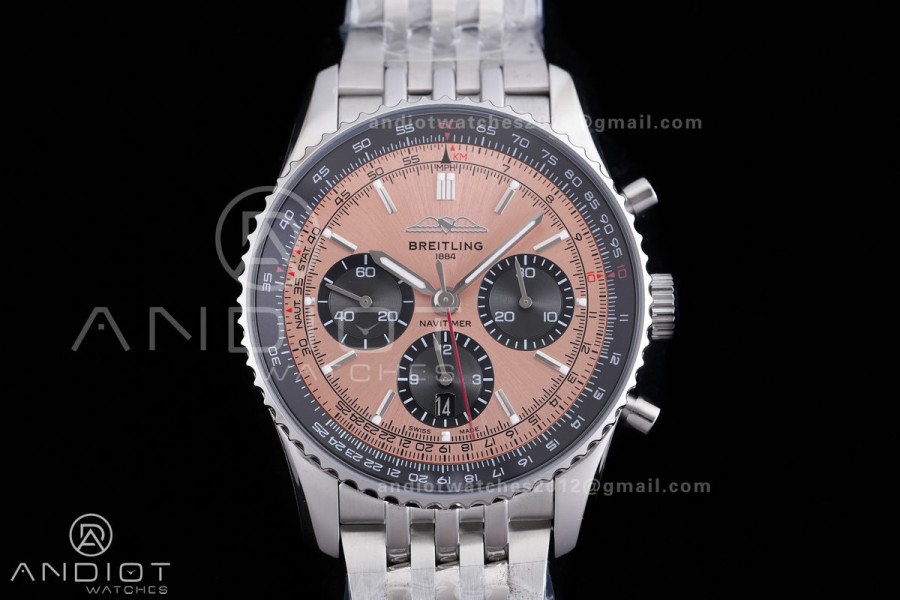Navitimer B01 43mm SS BLSF 1:1 Best Edition RG Dial Black Subdial on SS Bracelet A7750